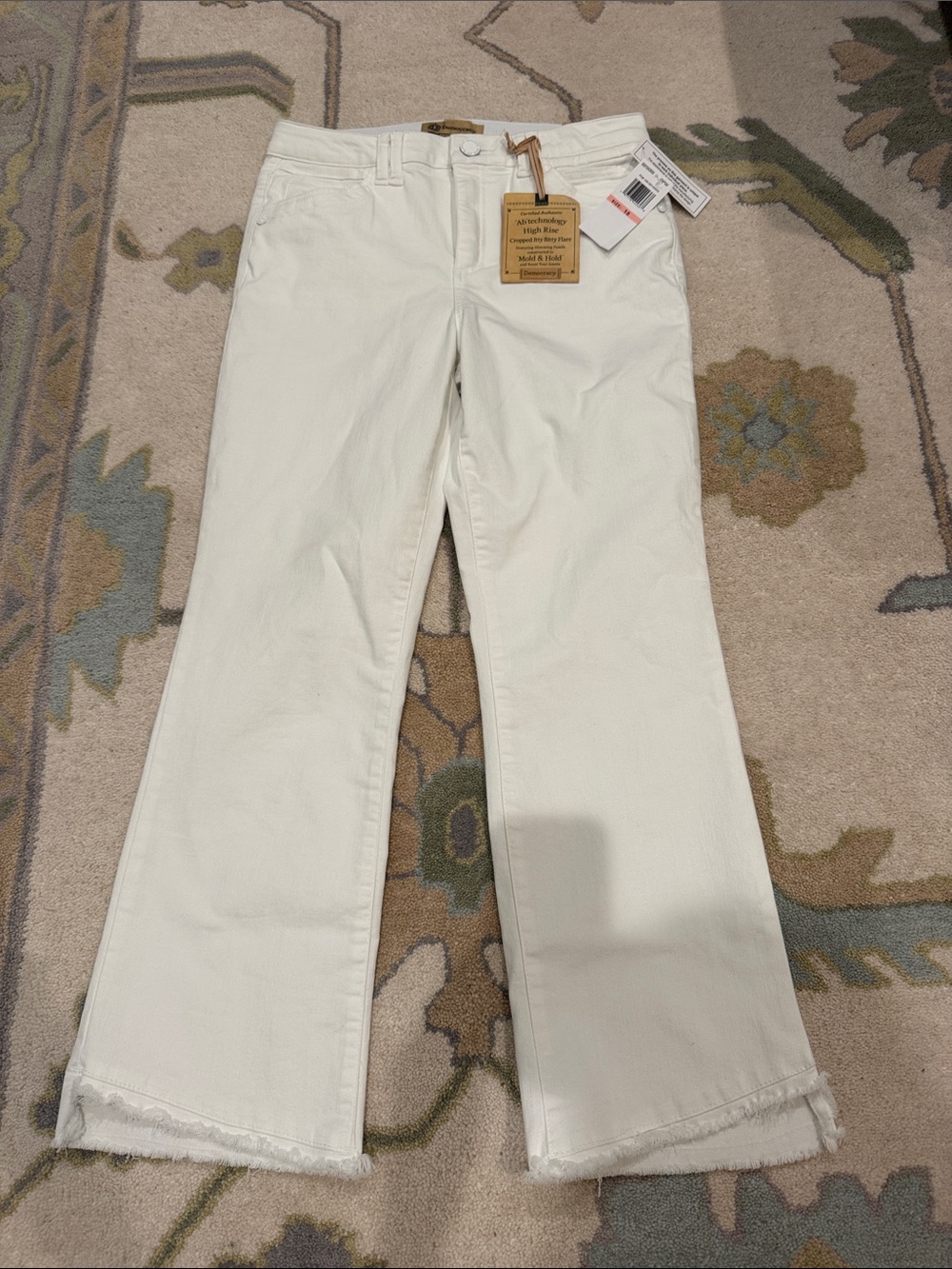 Democracy White Frayed-Hem Wide Leg Jeans